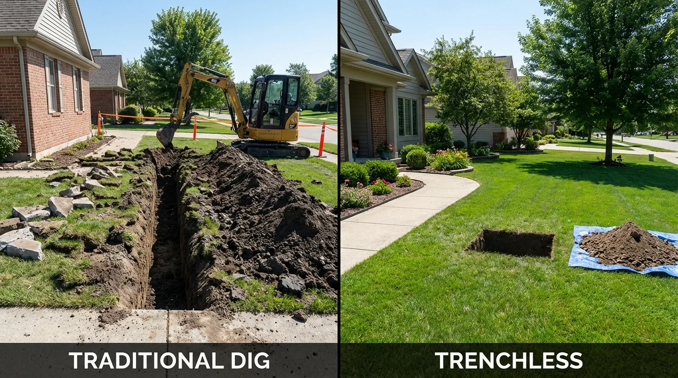 Trenchless sewer repair with minimal yard damage versus traditional excavation in Batesville, MS